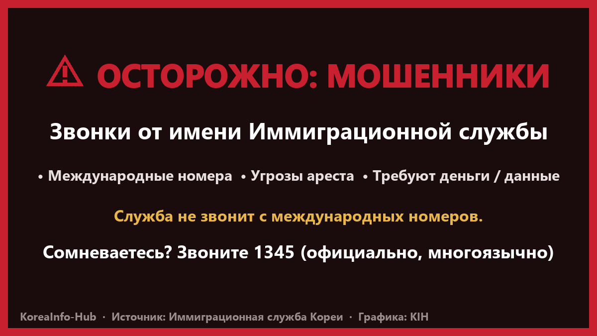 Осторожно: мошенничество от имени иммиграции Кореи — звоните 1345 для проверки